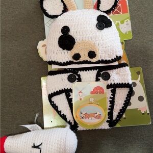Adorable Cow-Themed Crochet Baby Hat and Diaper Cover Set